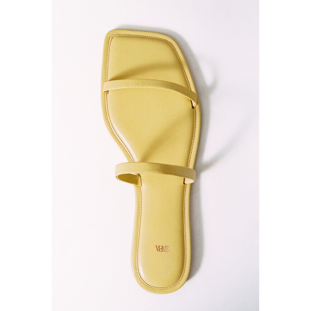 Yellow Zara Leather Square Toe Slip-On Slides Sandals (NWT) - Picture 3 of 6